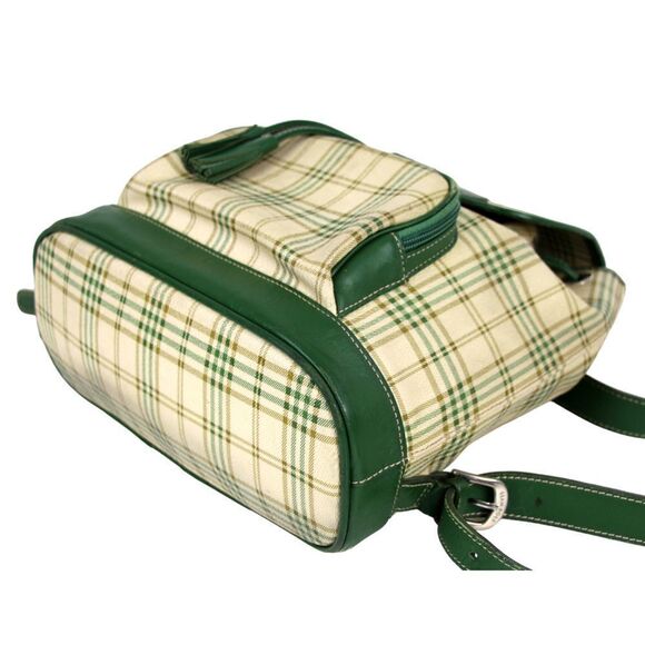 Bean Pole PLAID BEIGE GREEN GENUINE LEATHER FLAP SHOULDER BAG BACKPACK HANDBAG - Picture 10 of 16